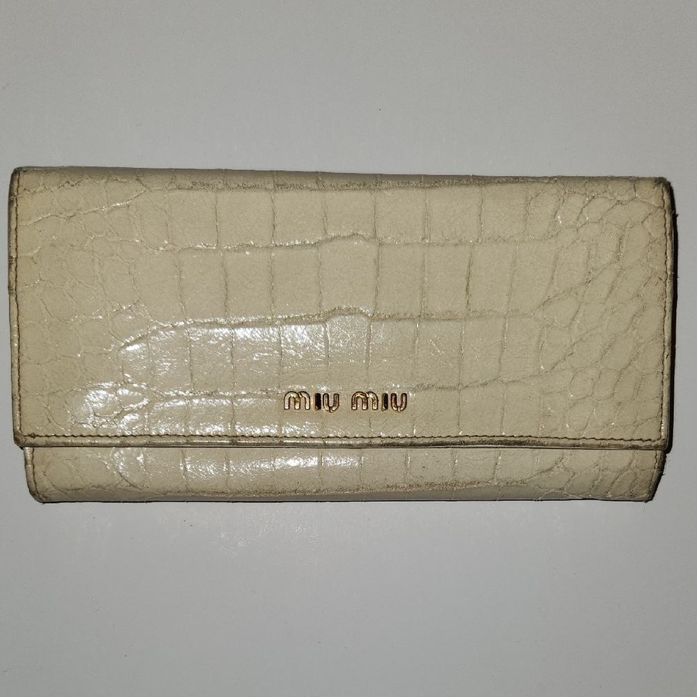 Miu Miu Cream Croc-Embossed Women's Wallet